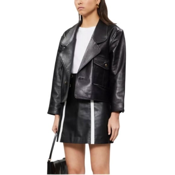 Sandro “Gansia” Black Genuine Lamb Leather Mini Skirt – Size 1 (36) - Picture 4 of 11